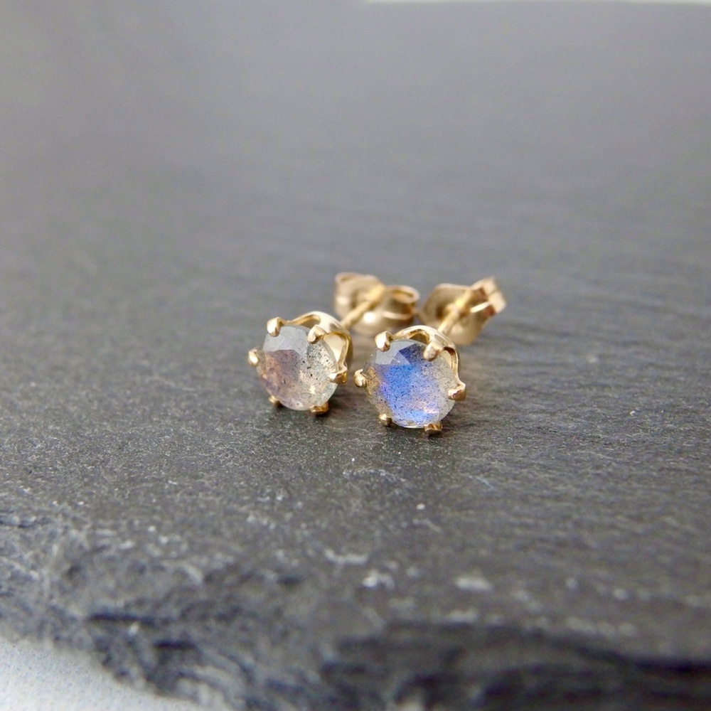 5mm labradorite stud earrings 14k GF - Picture 4 of 11
